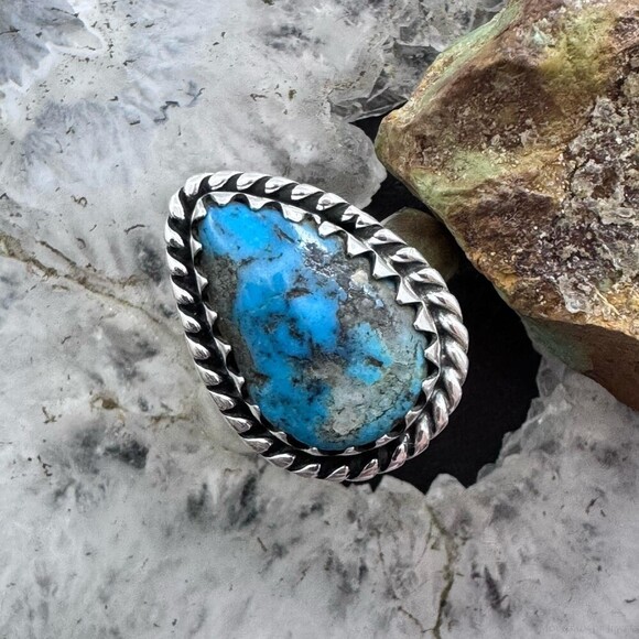 Jewelry - Sterling Silver Southwestern Style Teardrop Kingman Ring Size 9 For Women